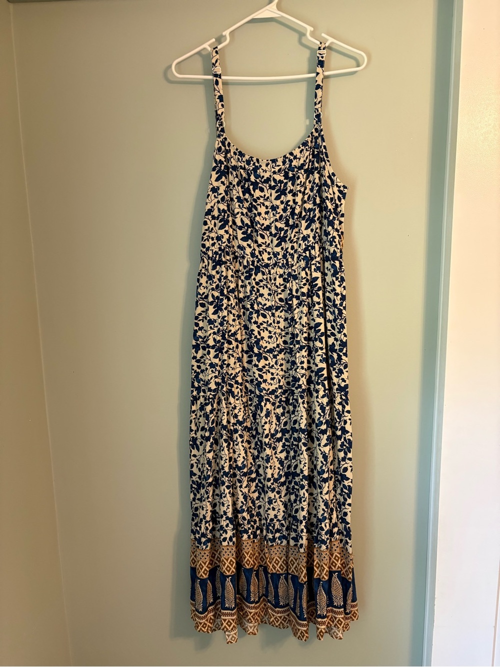 BloomChic Blue Floral Midi Dress with Gold Border - Picture 3 of 4